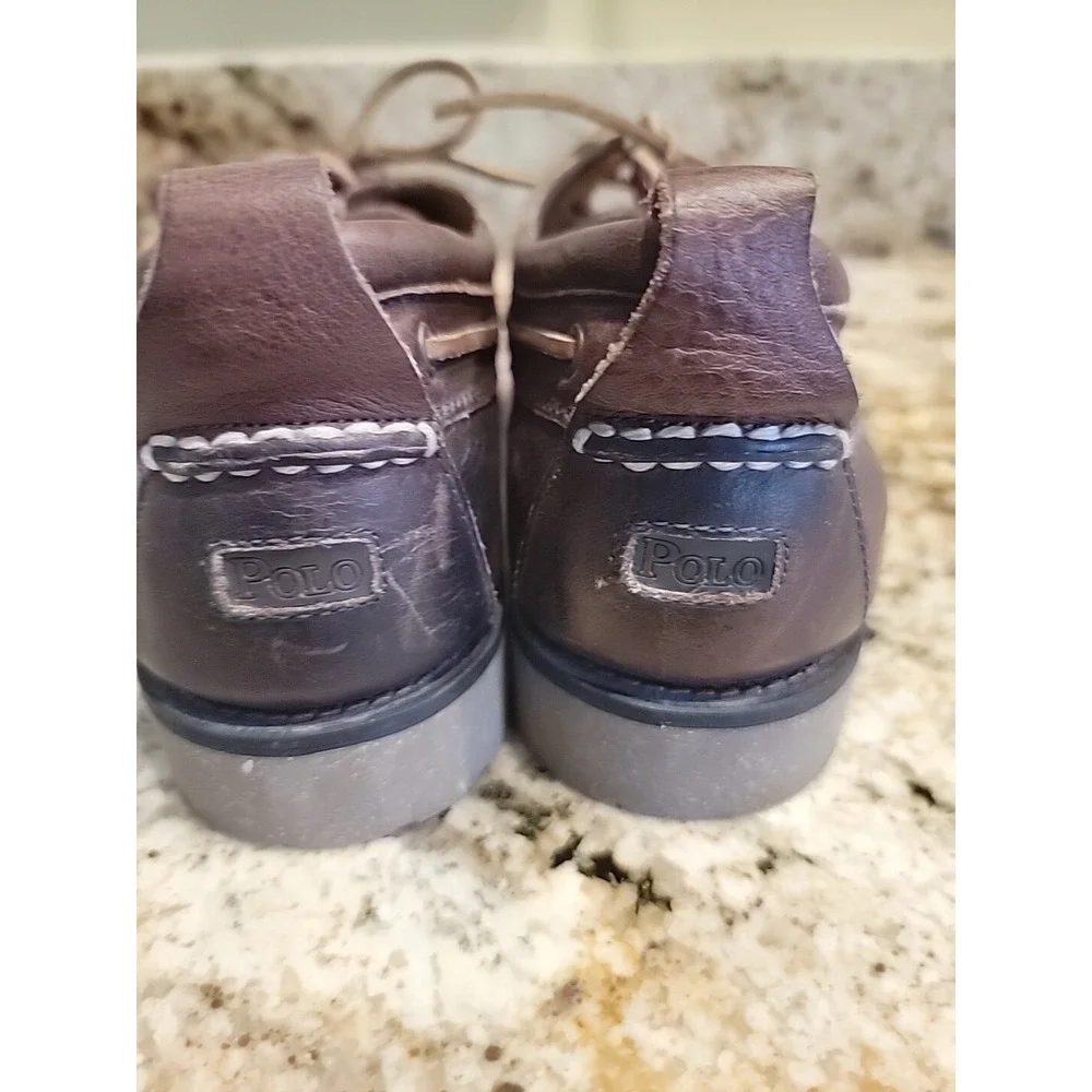 Polo Ralph Lauren Reegan Boat Shoe Men 10D Brown Leather Distressed Casual EUC